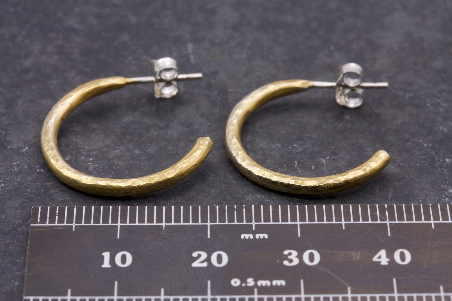 Gold Plated Sterling Silver Crescent Moon Hoop Earrings With a Fine Hammer Texture