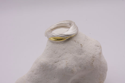 Sterling Silver Mitsuro Hikime Ring with Keum Boo Gold Detail size P