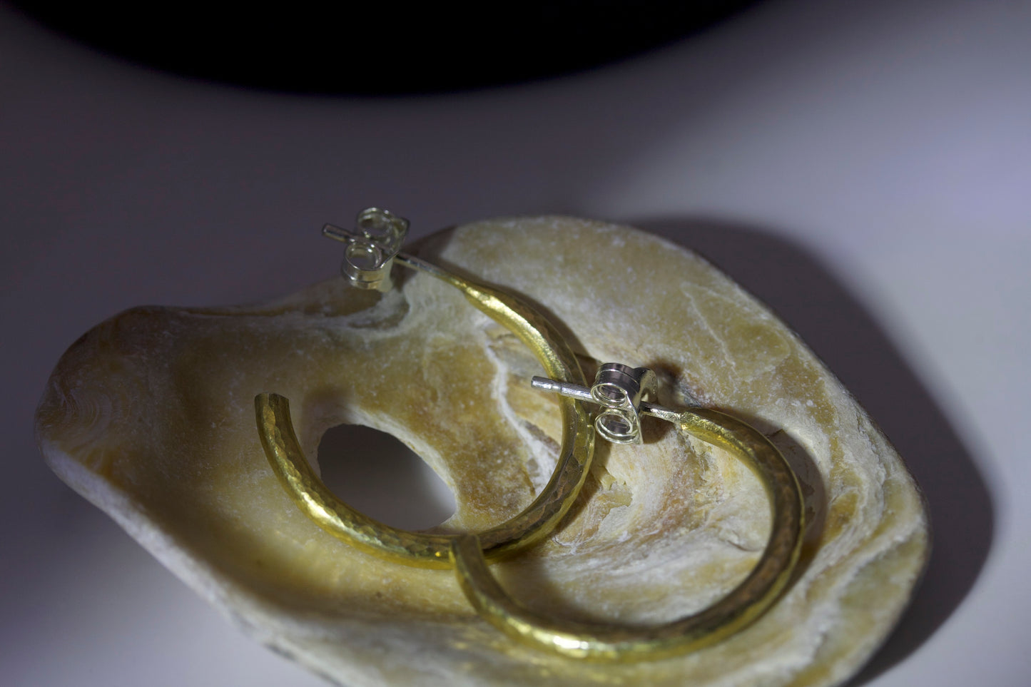 Gold Plated Sterling Silver Crescent Moon Hoop Earrings With a Fine Hammer Texture