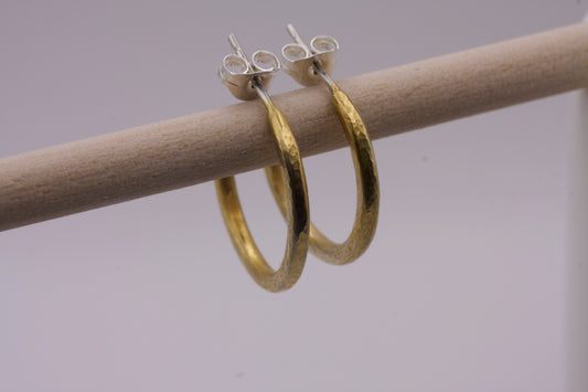 Gold Plated Sterling Silver Crescent Moon Hoop Earrings With a Fine Hammer Texture