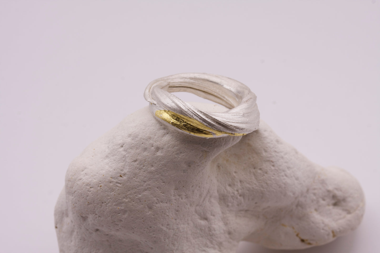 Sterling Silver Mitsuro Hikime Ring with Keum Boo Gold Detail size P