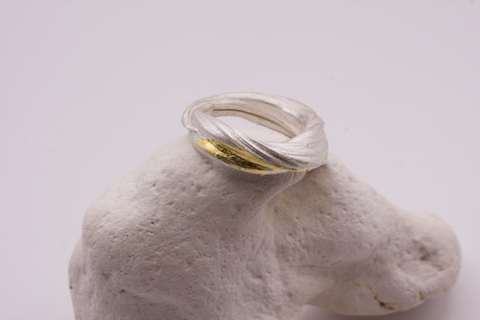 Sterling Silver Mitsuro Hikime Ring with Keum Boo Gold Detail size P