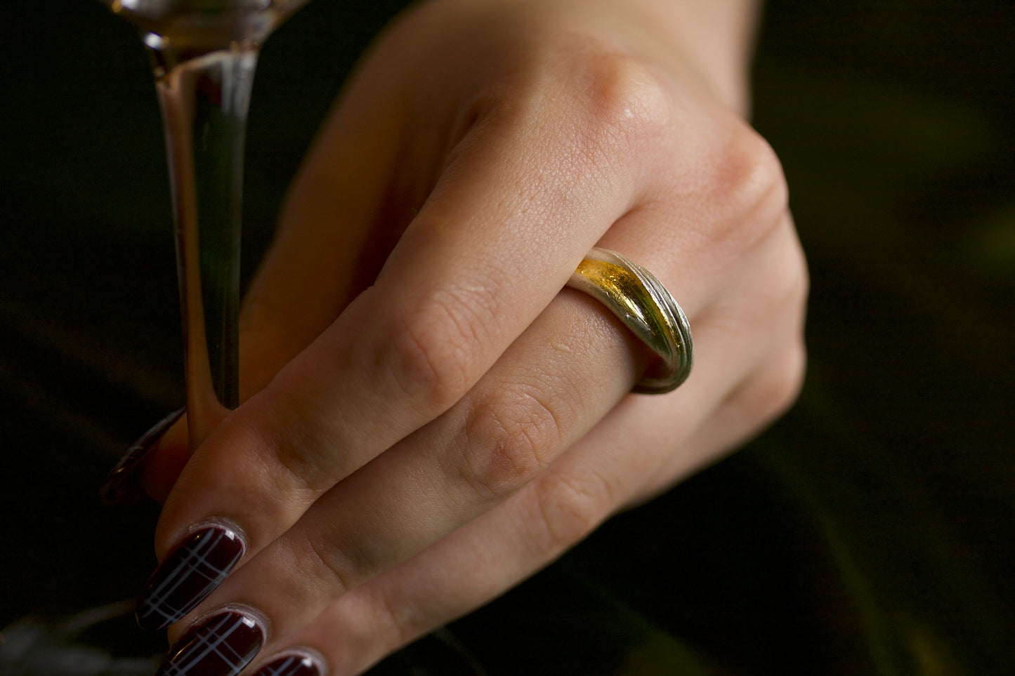 Sterling Silver Mitsuro Hikime Ring with Keum Boo Gold Detail size P