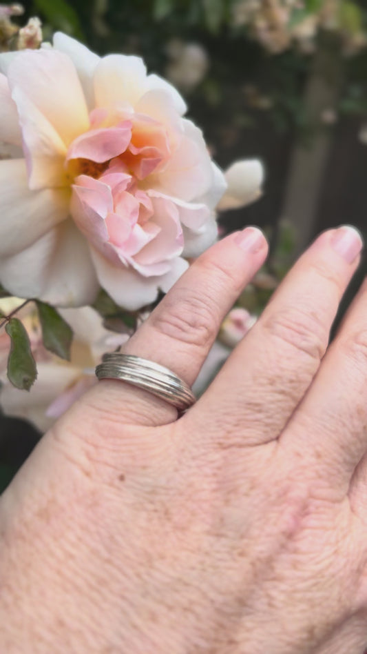 Sterling Silver Mitsuro Hikime Ring Size is half way between M & N